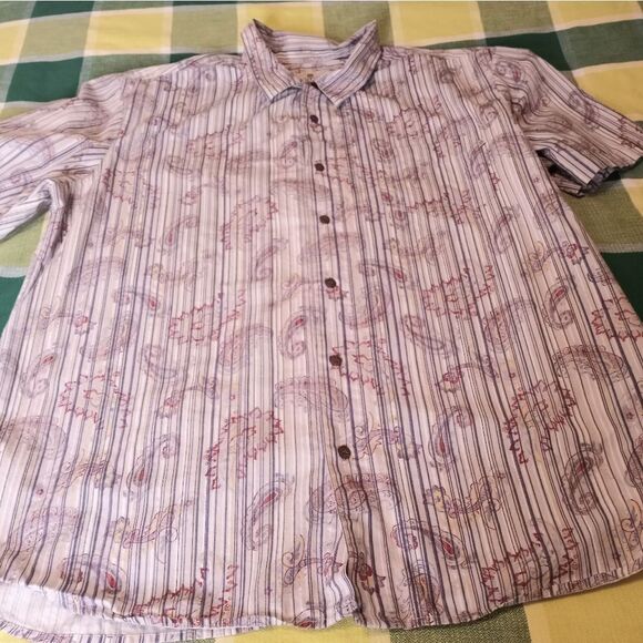 Solitude XL Shortsleeves Strips Multicolored Pocket Button Up Men's Shirt - Picture 1 of 7